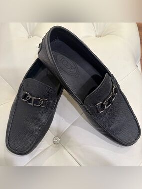 Tod's Black Pebbled Leather Bit Loafers